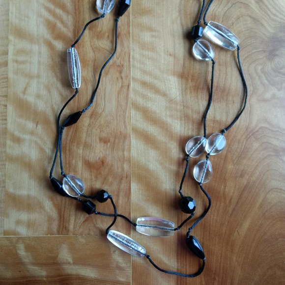 Long Clear and Black Beaded Necklace - Picture 1 of 4